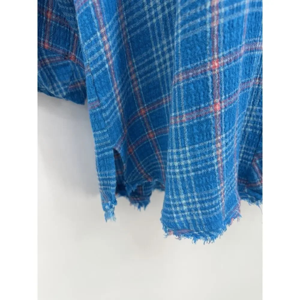 Free People Intimately Blue Plaid Long Sleeve PJ Top/Night Shirt Dress Large - Picture 6 of 12